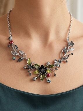 Enamel Floral & Ladybug Necklace & Earring Set